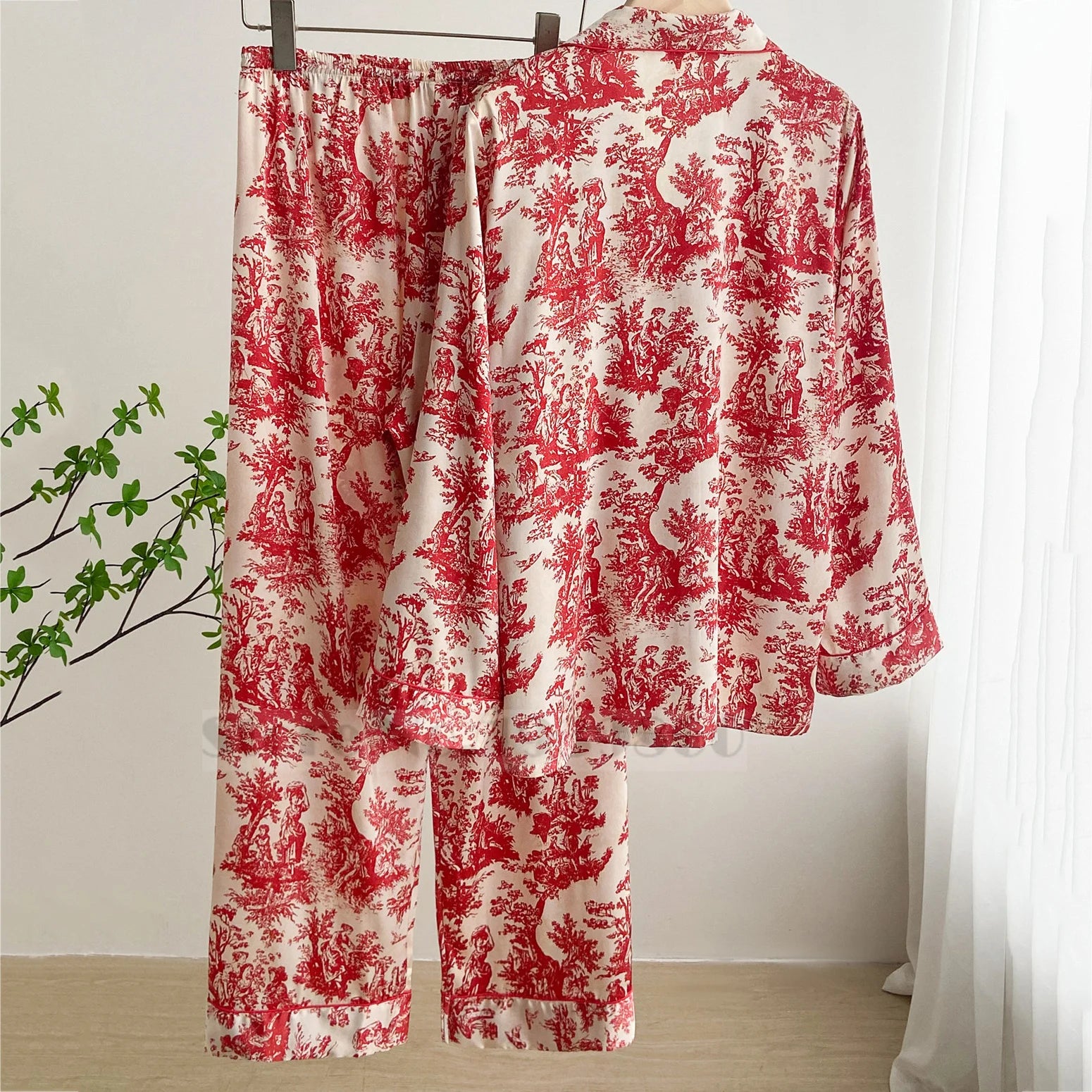 Women's Floral Print Satin 2-Piece Pajama Set | Loose Lounge Wear Homewear Suit