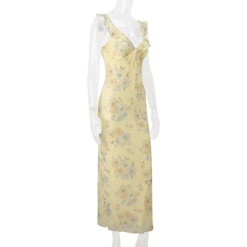 Floral Plunge Backless Maxi Dress — Sexy Fairy Beach Vacation Dress