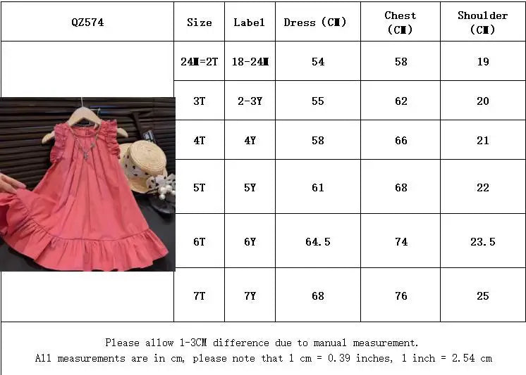 Korean Sleeveless Pleated Girls Dress — Solid Color Round Neck Summer Kids Dress