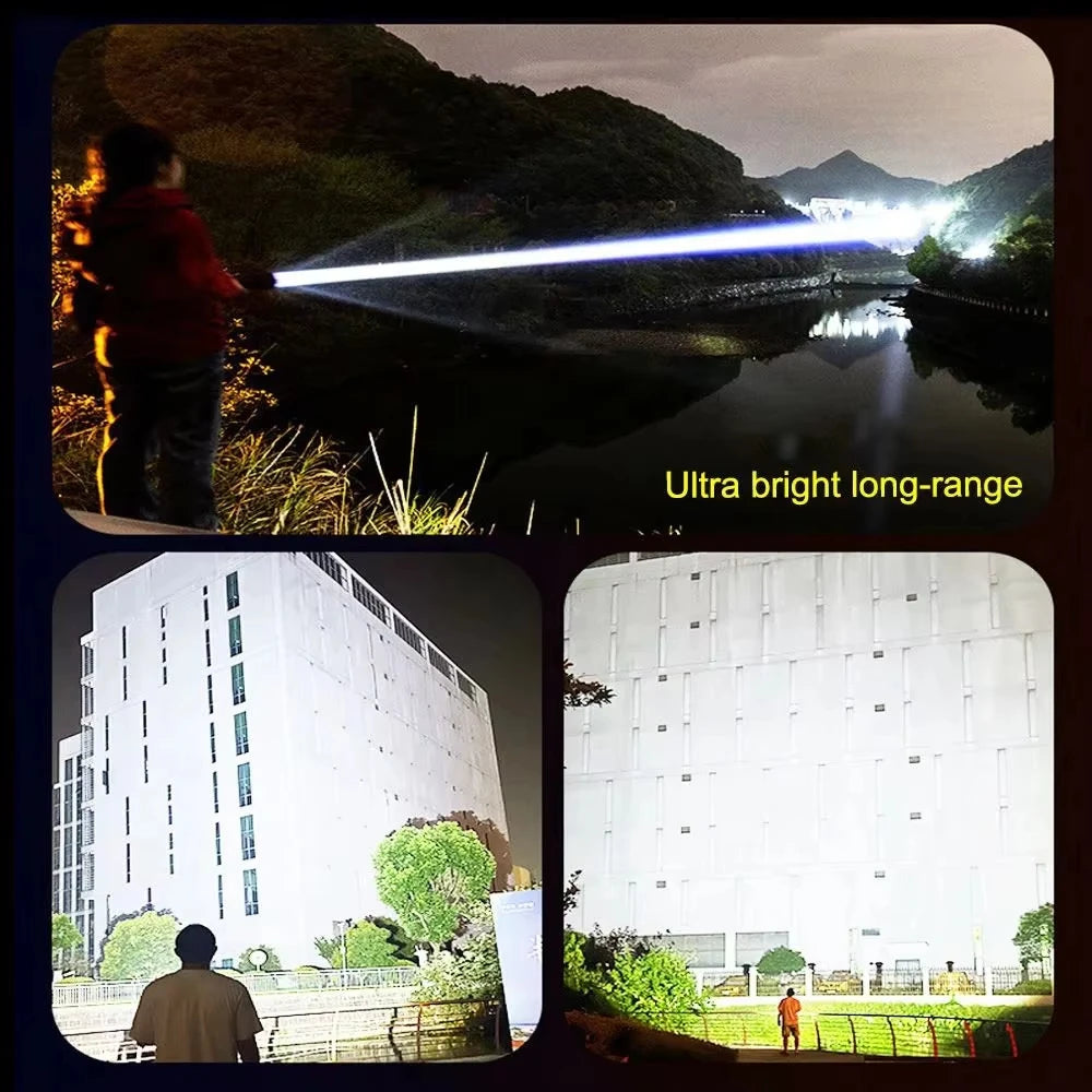 100000LM Super Bright Rechargeable LED Flashlight – Long Range Waterproof Camping Torch