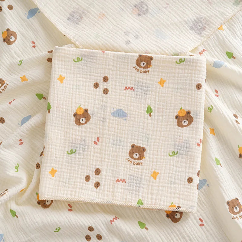 Cartoon Print Cotton Muslin Baby Swaddle Blanket – Soft Breathable Newborn Receiving Blanket