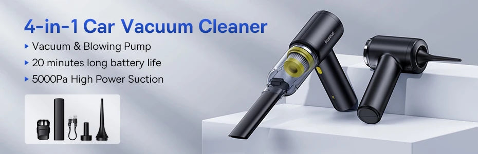 Baseus Mini Handheld Car Vacuum – 6000Pa Powerful Suction, Blow & Vacuum 2-in-1 for Car, Home & Office