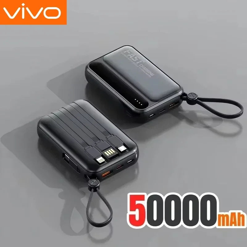 VIVO 500000mAh Power Bank – Built-in 4 Cables Super Fast Charging Portable External Battery 2026