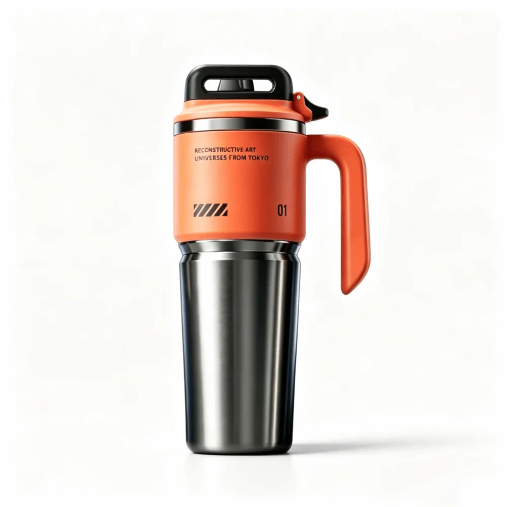 304 SS Insulated Car Tumbler with One-Click Lid & Built-In Straw – Food Safe, 27cm, Gray/Orange/White/Black