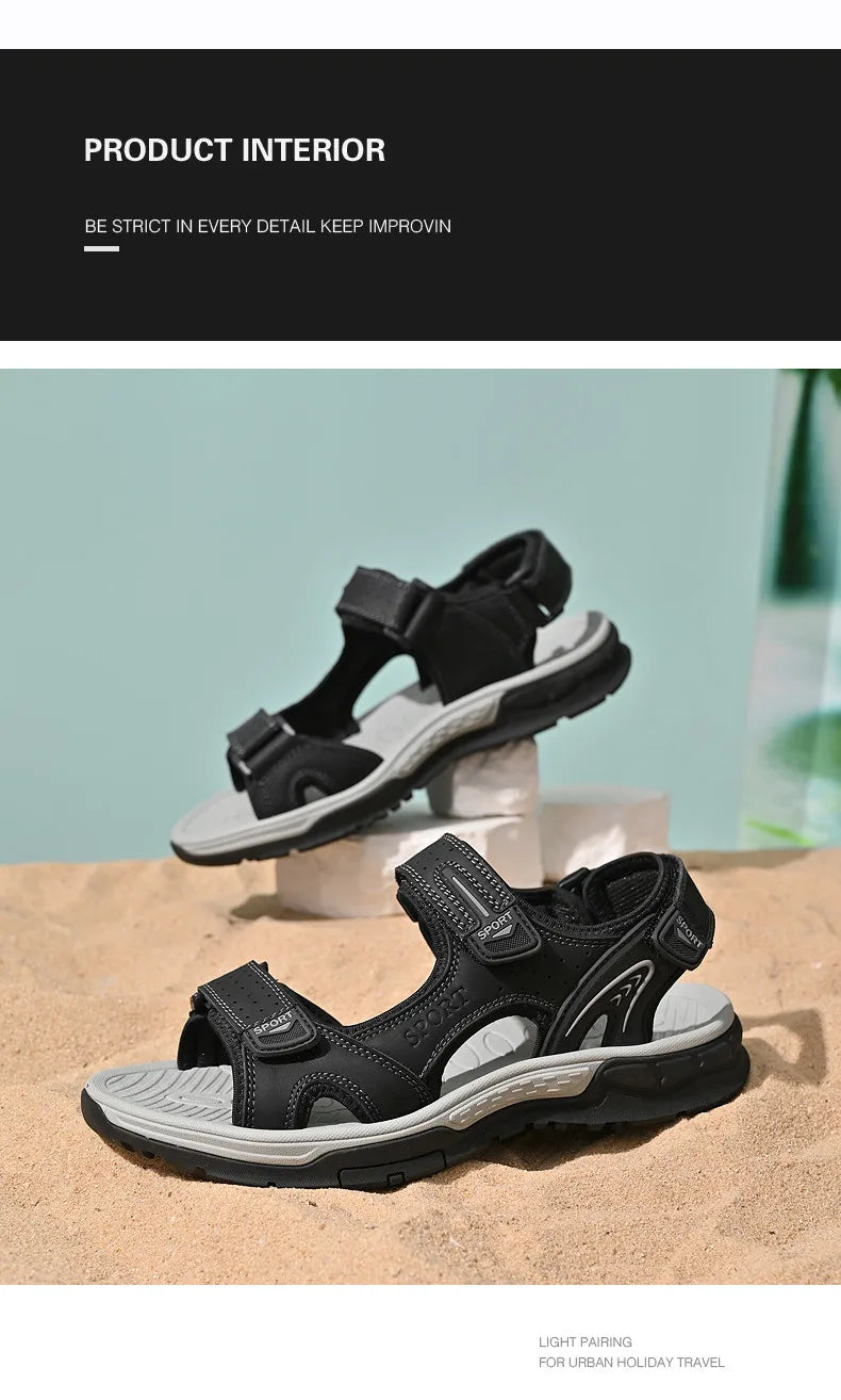 Men's Casual Leather Beach Sandals – Lightweight Gladiator Style