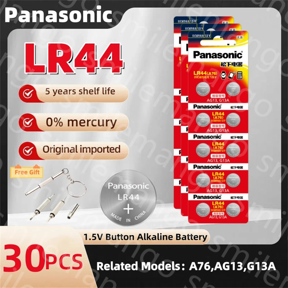 Panasonic LR44 AG13 1.5V Button Cell Battery – 175mAh SR44 LR1154 Coin Cell for Watch, Calculator & Toys