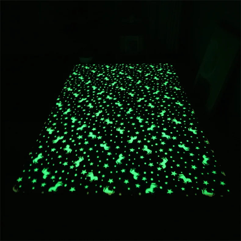 Rainbow Unicorn Glow in the Dark Area Rug – Large Kids Room Carpet with Stars