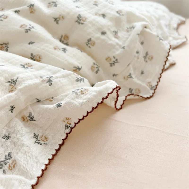 Princess Ruffle Bedding Set – 100% Cotton Gauze Duvet Cover with Pillowcases, Floral, 3-Piece