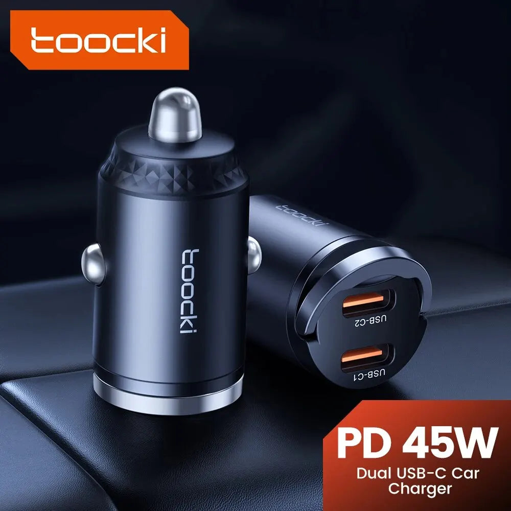 Toocki 45W Mini PD Car Charger — Fast Charging USB-C for iPhone & Samsung