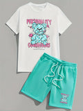 Men's Hip-Hop Bear Print Short Sleeve Sports Set – Quick-Dry 2-Piece Streetwear