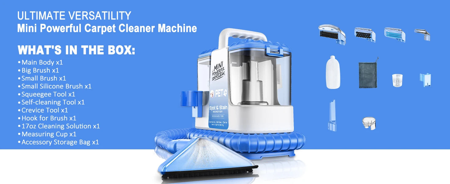 Carpet & Upholstery Cleaner Machine — 32Kpa Powerful Suction, 5 Cleaning Tools, Lightweight for Rug, Car Seats, Pets & Stairs