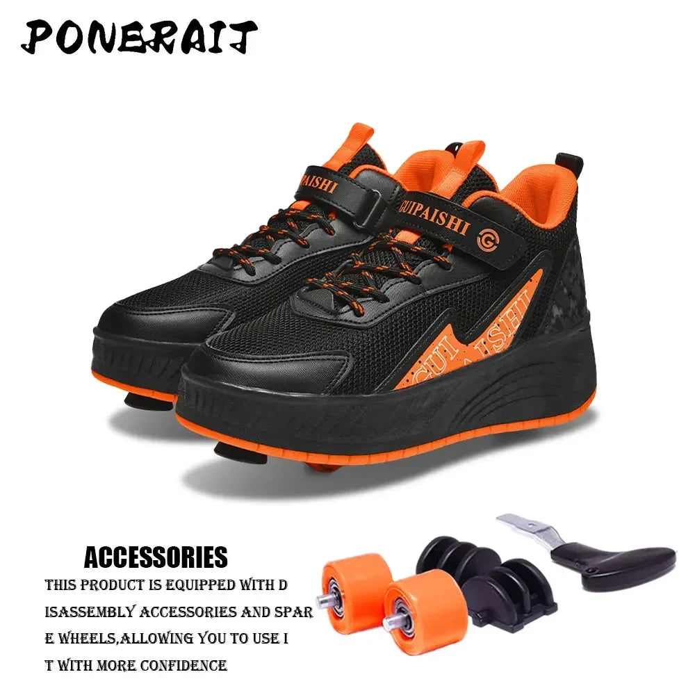 2-Wheel Luminous Roller Skates for Boys & Girls – Dual-Use LED Light Outdoor Wheeled Sports Shoes
