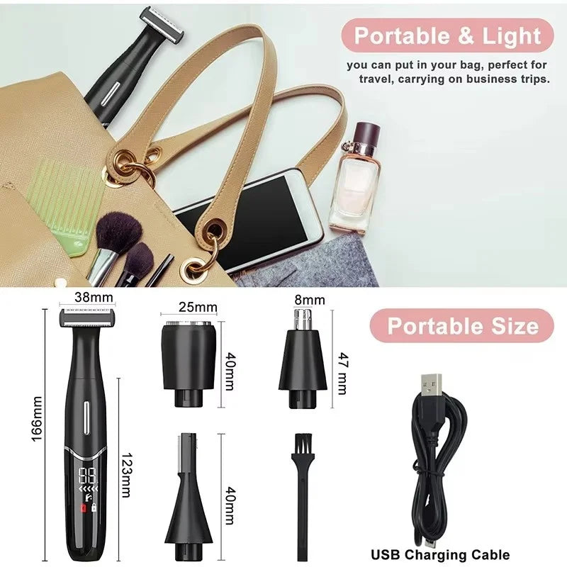 GZHJGOS 4-in-1 Electric Hair Trimmer for Women & Men – Face, Eyebrow, Nose, Body, USB Rechargeable