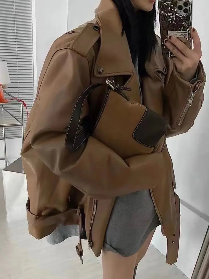 Women's Khaki Jacket – Loose Fit Zip-Front Layer