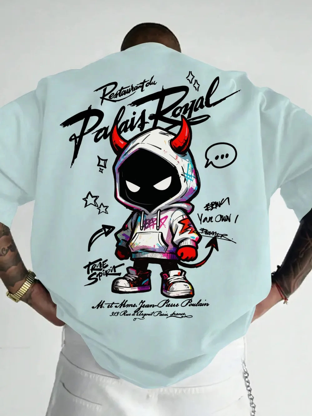 Men's Devil Letter Print T-Shirt — Breathable Round Neck Street Top