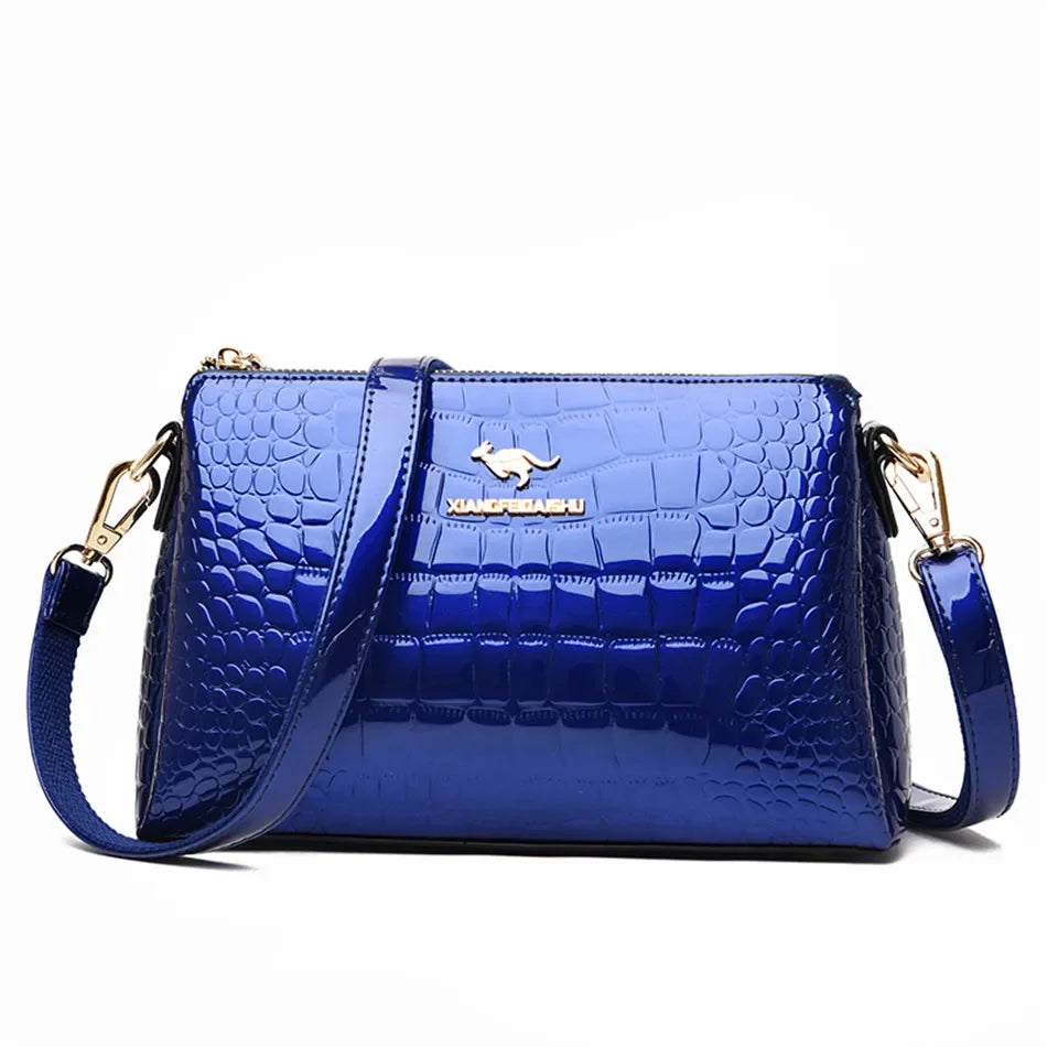 Luxury PU Alligator 3-Layer Flap Shoulder Bag – Sequin Crossbody Handbag for Women