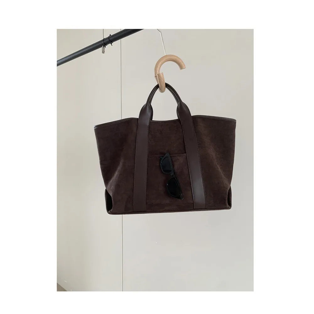 Large Capacity Retro Faux Suede Shoulder Tote Bag – Luxury Commuter Travel Handbag for Women