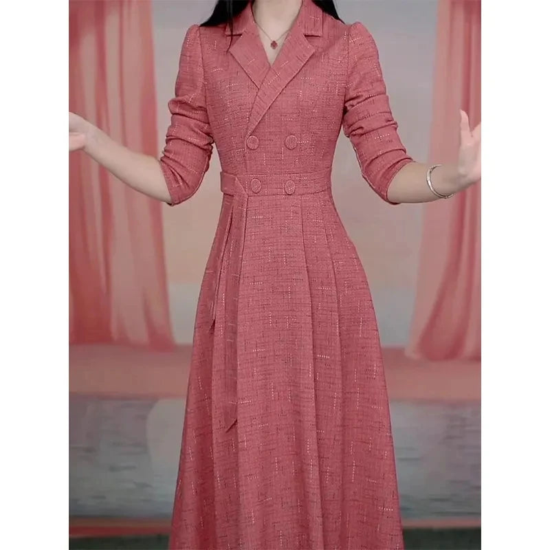 Western-style Women's Dress 2026 Spring Autumn Female Fashion New Temperament Long-sleeved Dresses Korean Shrinking Slim Dress.