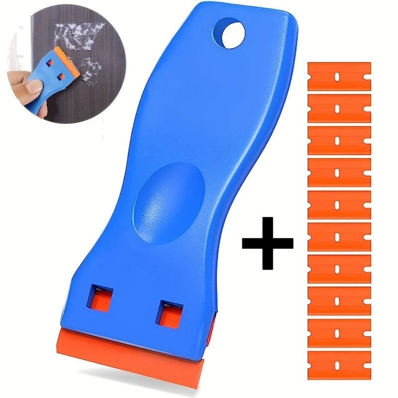 Scrape. Remove. Clean. — Multipurpose Plastic Scraper Set | Car Sticker Remover, Automotive Film Applying Tool & Glass Cleaning Scraper, 1 Scraper + 10 Blades