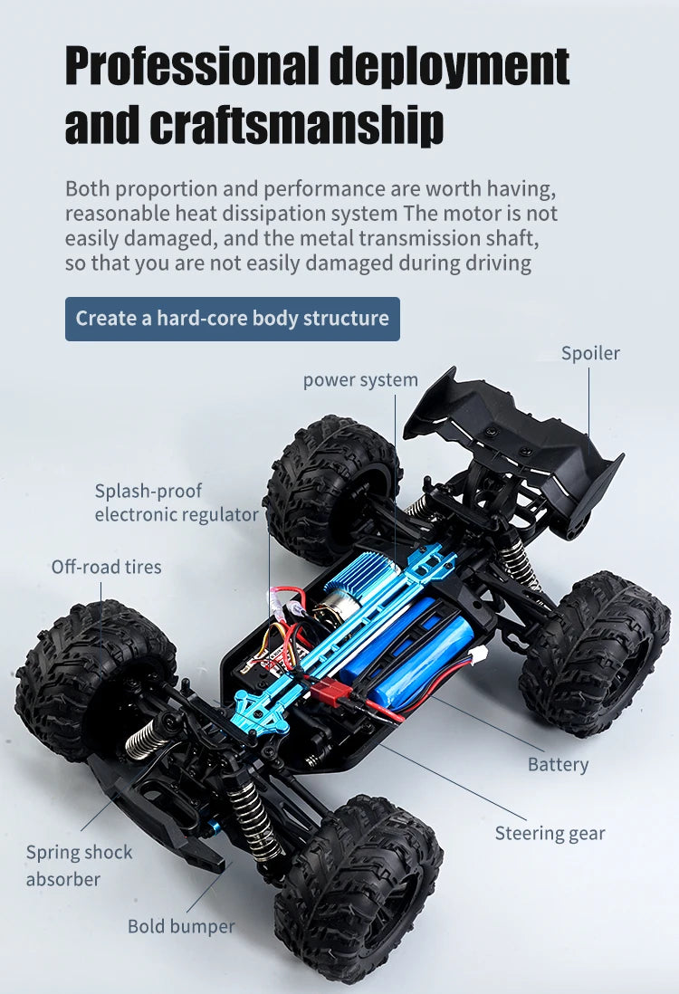 50KM/H 1:16 Scale 4WD RC Car with LED Lights – High Speed Off-Road Buggy Truck
