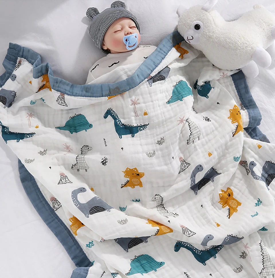6-Layer Cotton Gauze Baby Swaddle Blanket – Breathable Cartoon Newborn Wrap & Bath Towel