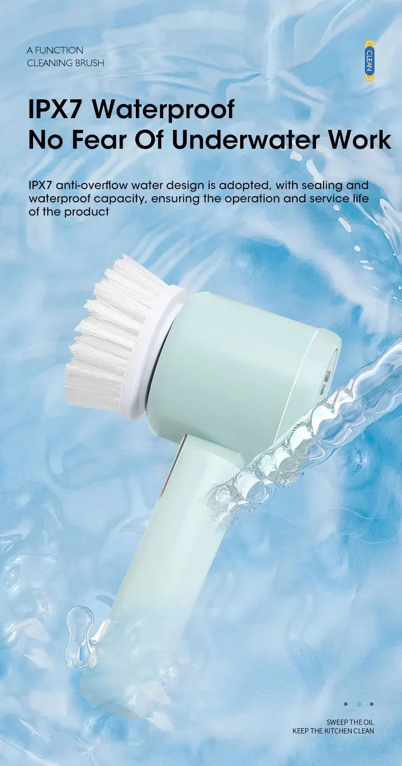Cordless Spin Scrubber 5-in-1 – USB Rechargeable Electric Cleaning Brush for Bathroom, Kitchen & Tile