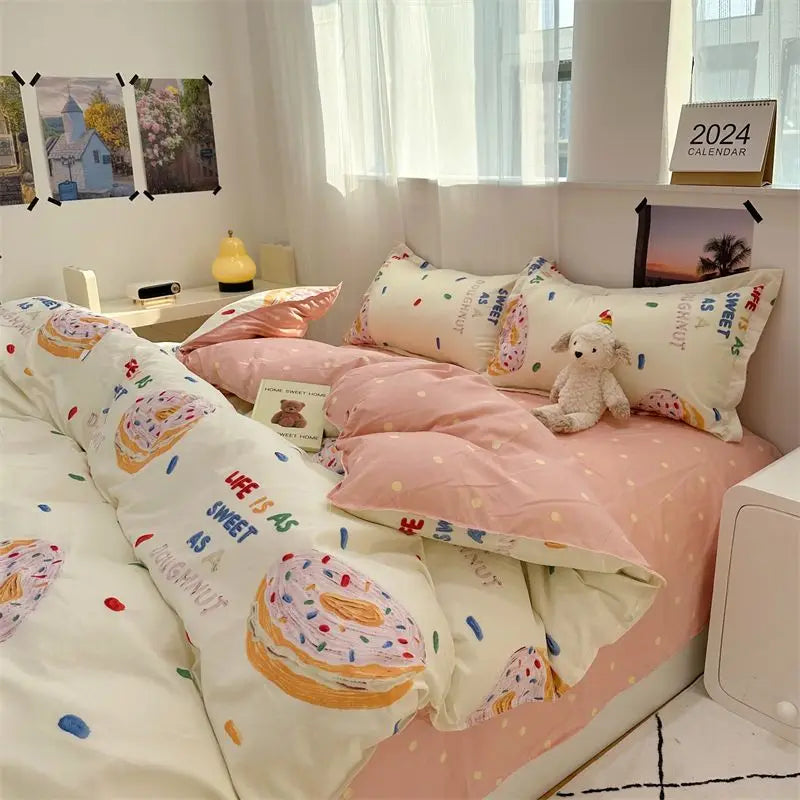 Vintage Floral Duvet Cover Set – Korean Ins Style Bedding Kit with Flat Sheet & Pillowcases, Single to Queen