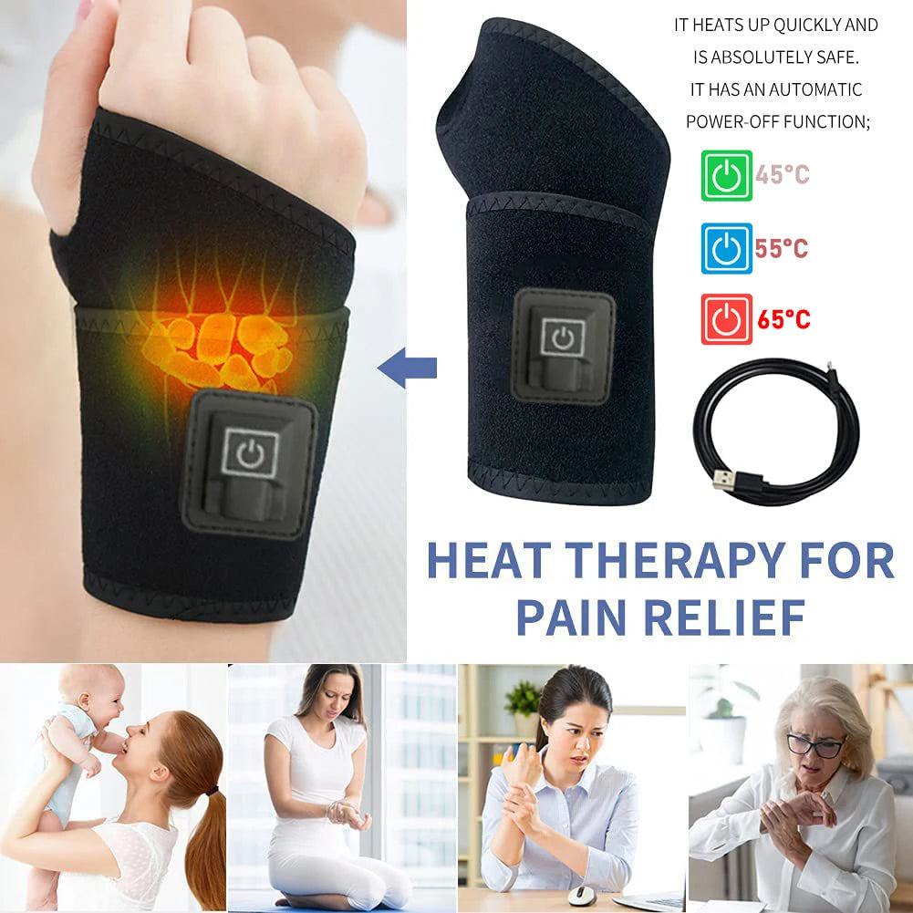 Electric Heating Wrist Protector – USB Heated Hand Massager & Support WristBand for Pain Relief