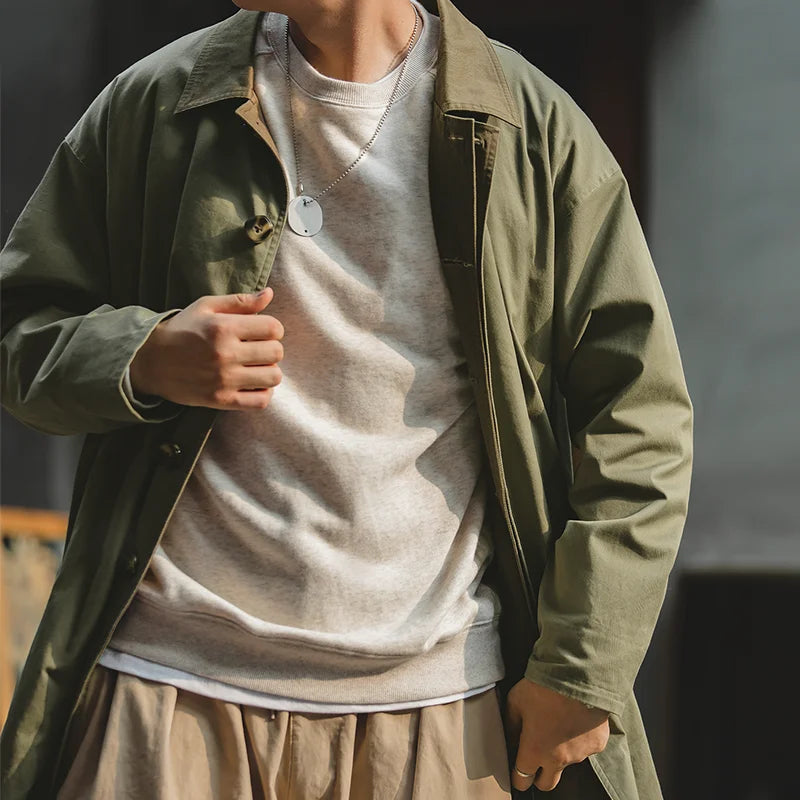 Men's Workwear Trench Coat – Loose Fit Cotton Chore Jacket