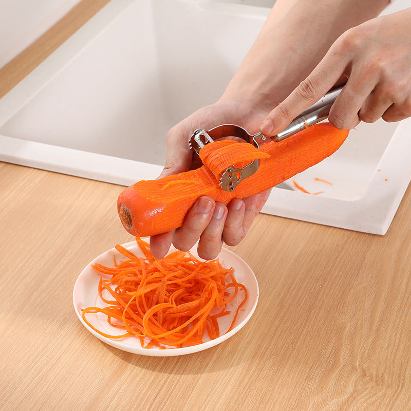 Peel & Grate in One Tool — Stainless Steel 2-in-1 Julienne Peeler & Grater | Potato, Cucumber, Carrot, Dishwasher Safe, 18cm