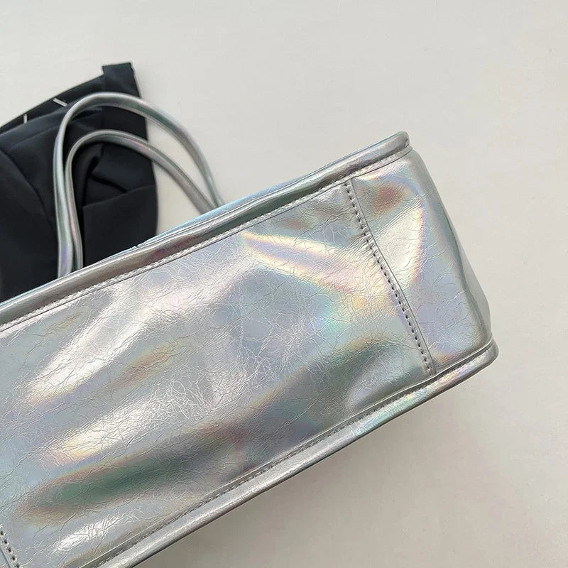Silver TPU Large Capacity Tote Bag – Luxury Business Shoulder Handbag for Women