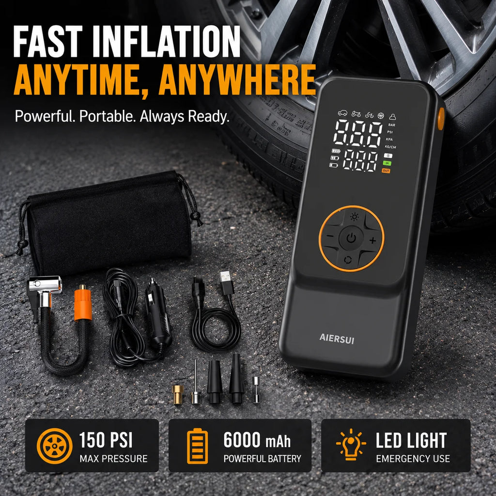 Rechargeable Tire Inflator with Digital Gauge, 150 PSI