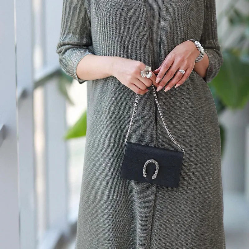 Metallic Pleated Two-Piece Long Dress Set — Casual Loose Ankle-Length Fashion Outfit