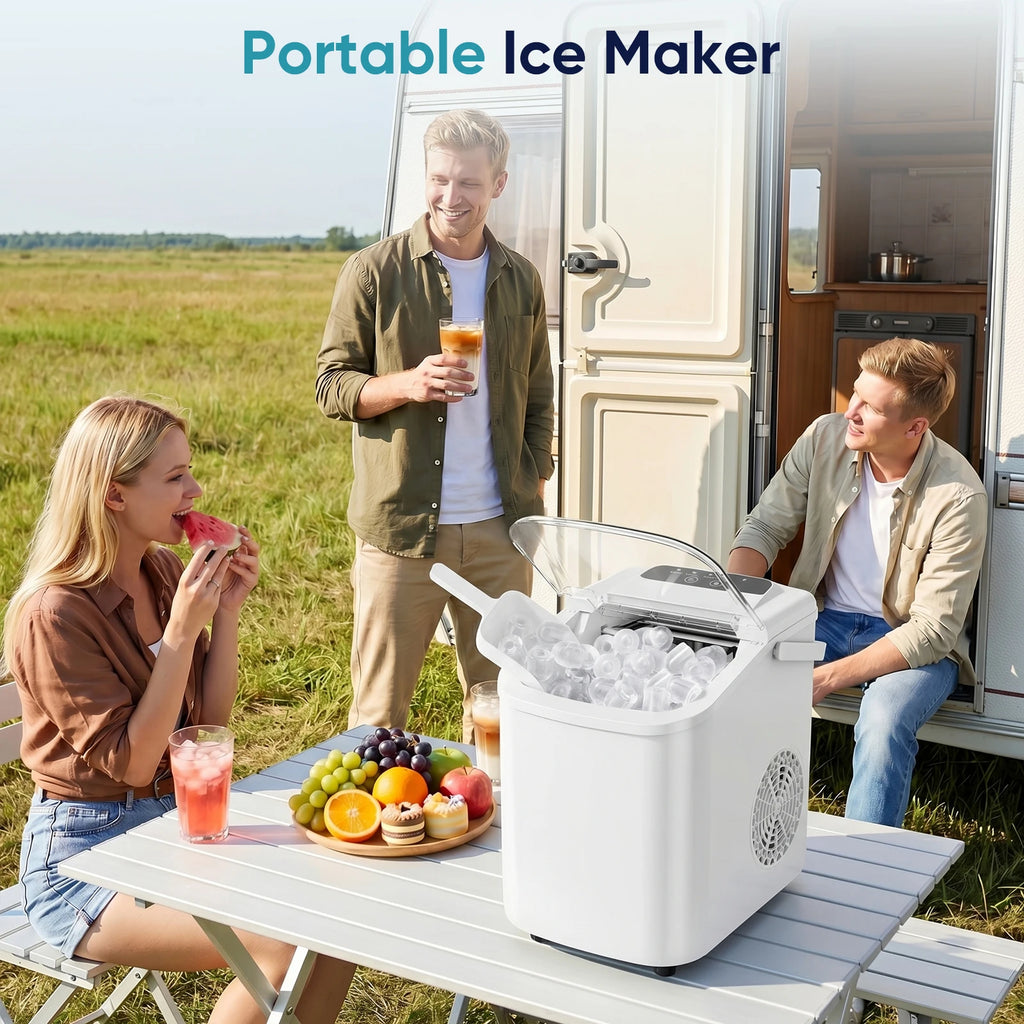 JHK Portable Countertop Ice Maker – 9 Ice Cubes in 6 Min, 26.5 lbs/24Hr, Scoop & Basket Included