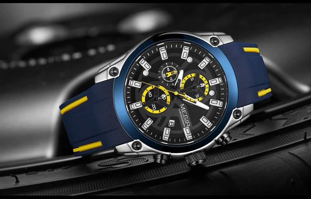 MEGIR Men's Military Sport Watch | Waterproof Luminous Blue Silicone Strap Luxury Wristwatch