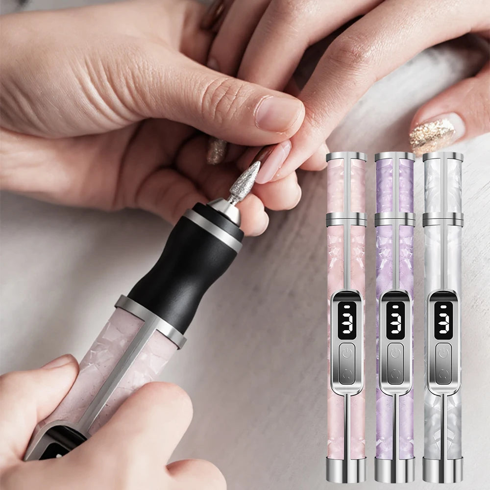 Electric Nail Drill & Polisher – 3 Speeds, 15000 RPM, 12 Drill Bits, LED Display, USB-C