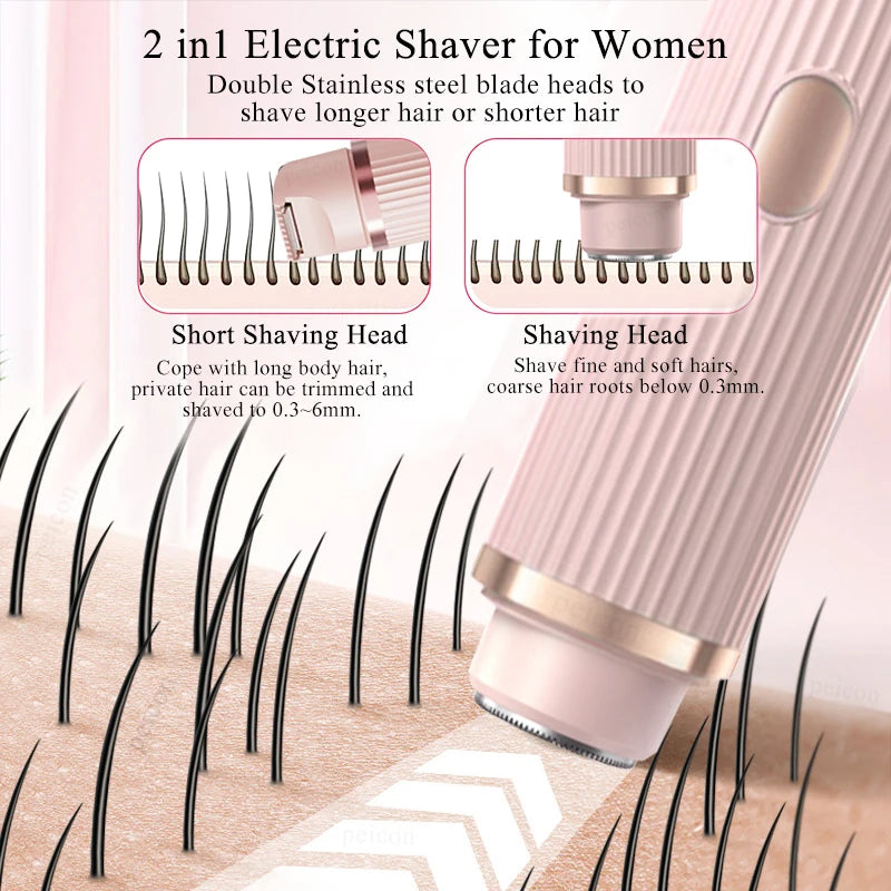 Peicon Women's Dual-Head Electric Epilator & Body Shaver – IPX7 Waterproof, USB Rechargeable