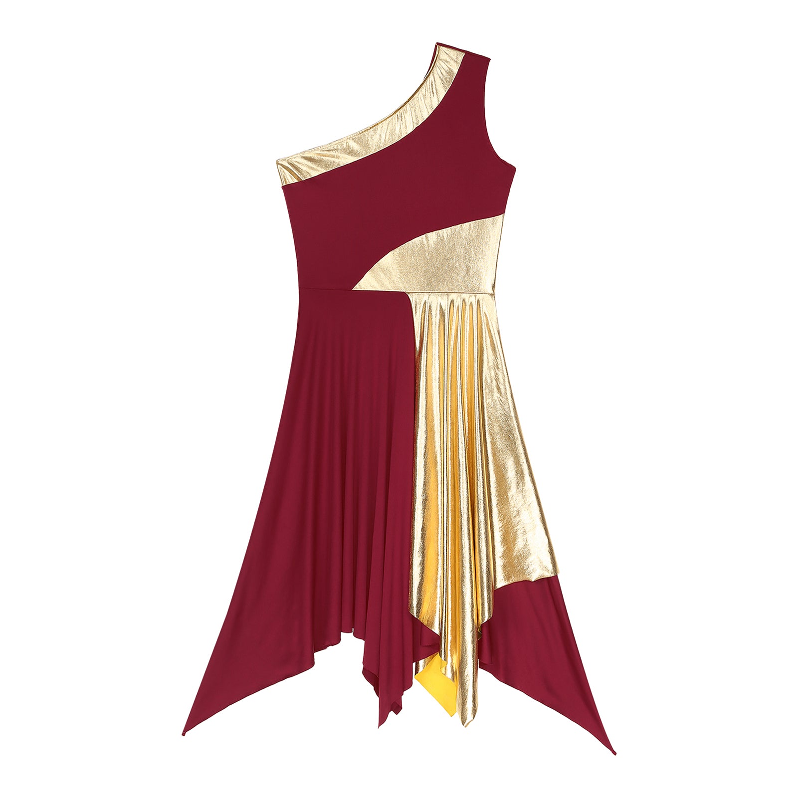 One Shoulder Irregular Hem Dance Performance Dress — Lyrical Worship Dancewear Costume