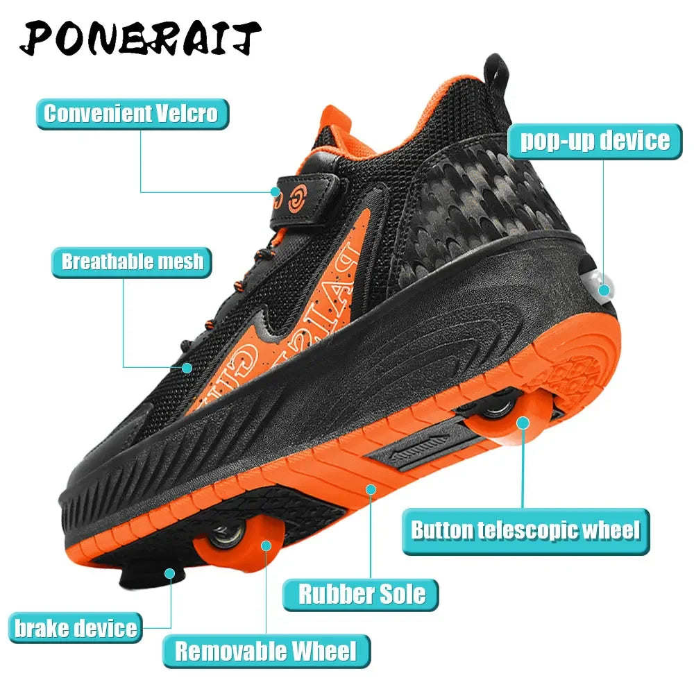 2-Wheel Luminous Roller Skates for Boys & Girls – Dual-Use LED Light Outdoor Wheeled Sports Shoes