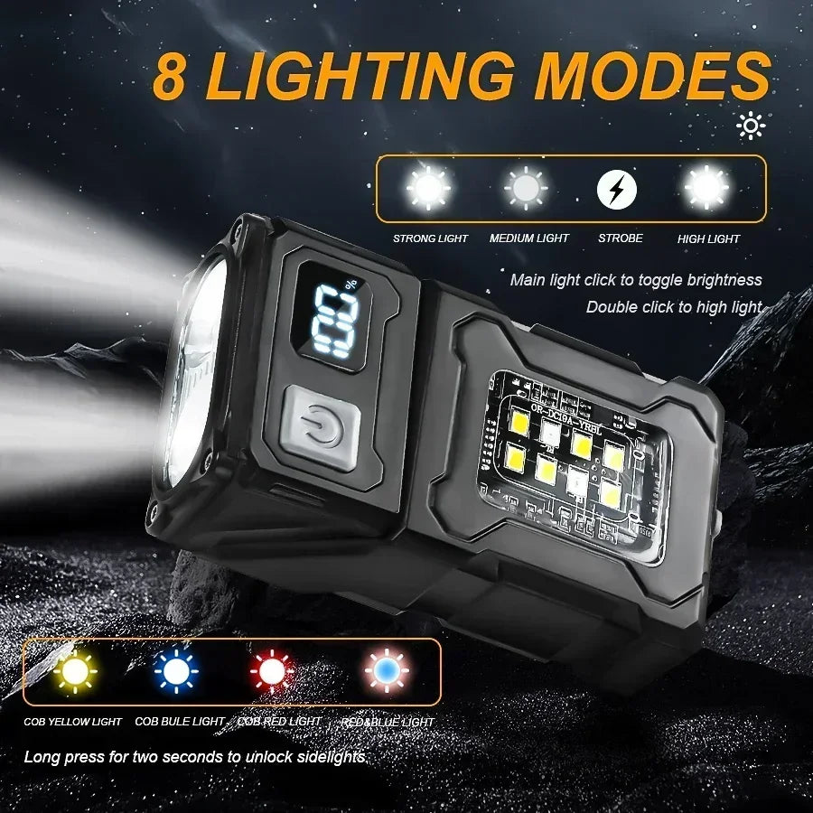 Mini USB Rechargeable LED Flashlight – COB Side Light, Magnetic Tail & Emergency Camping Lantern