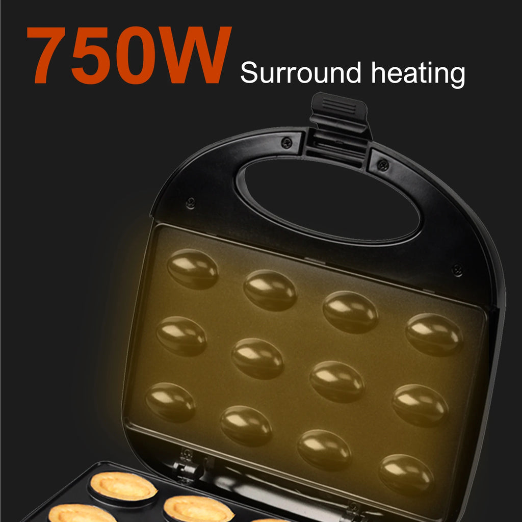 Sonifer 750W Electric Walnut Cake & Waffle Maker – Non-Stick Iron Pan, Breakfast Kitchen Appliance