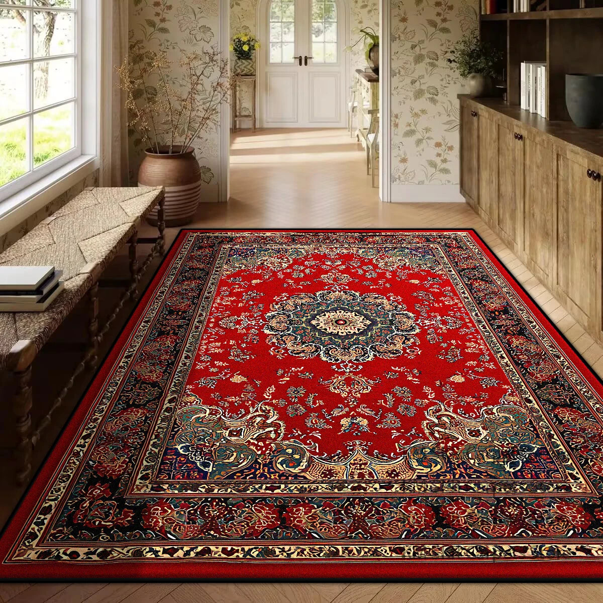 Persian Red Luxury Carpet – Non-Slip Large Area Rug for Living Room & Bedroom