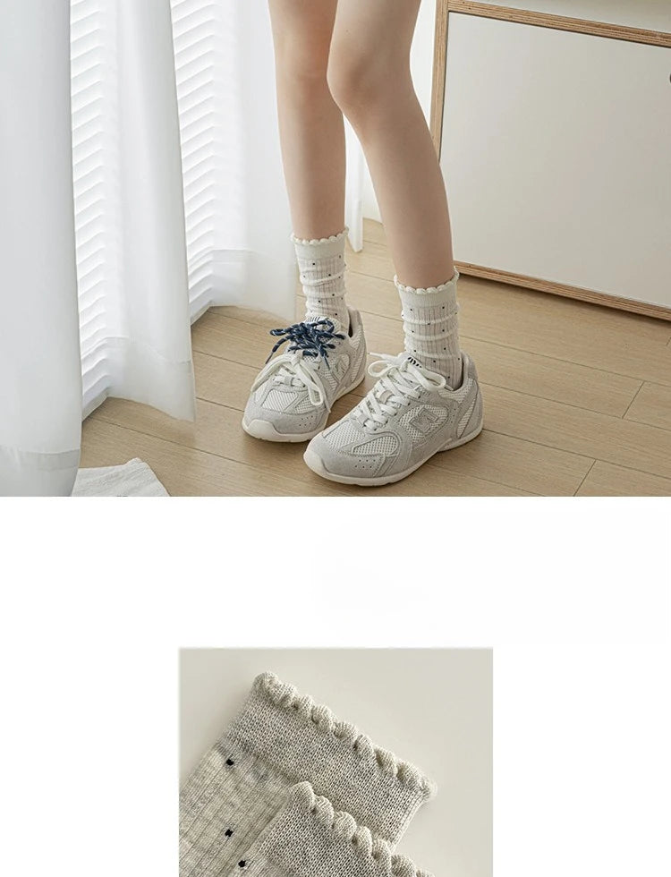 Women's Polka-Dot Crew Socks – Thin Cotton Blend