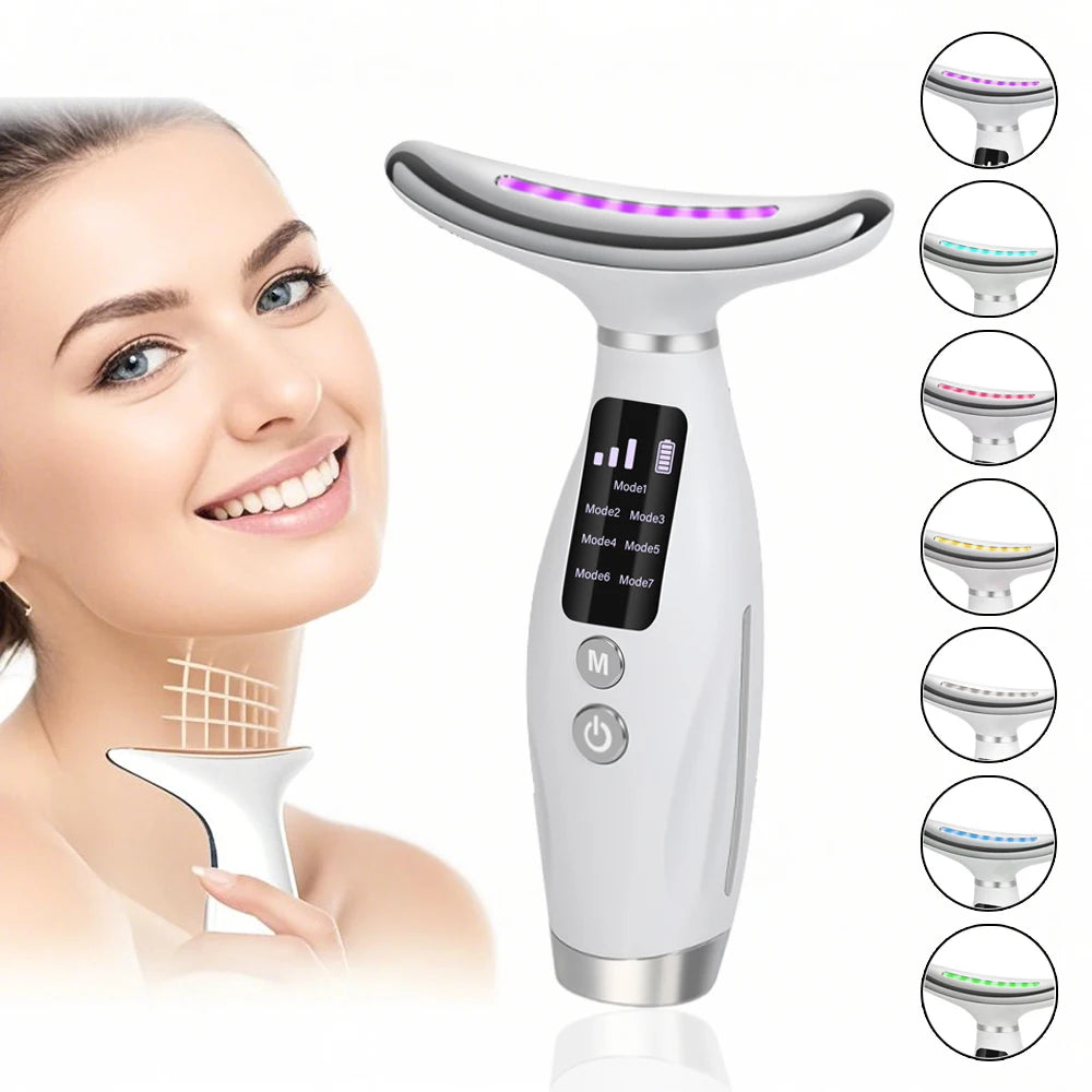 7-Color LED EMS Facial & Neck Massager – Microcurrent Vibration Beauty Device for Face & Shoulders