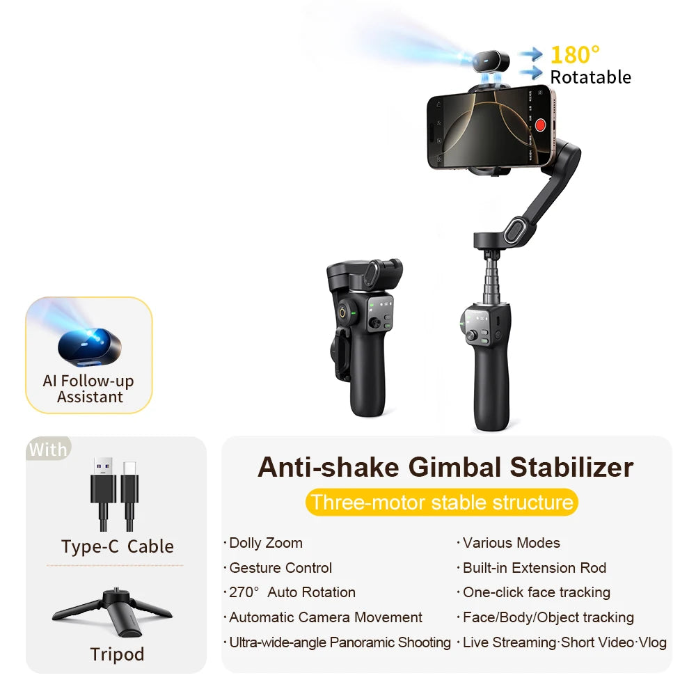 AOCHUAN 3-Axis Handheld Gimbal Phone Stabilizer — Smooth Video for iPhone & Android