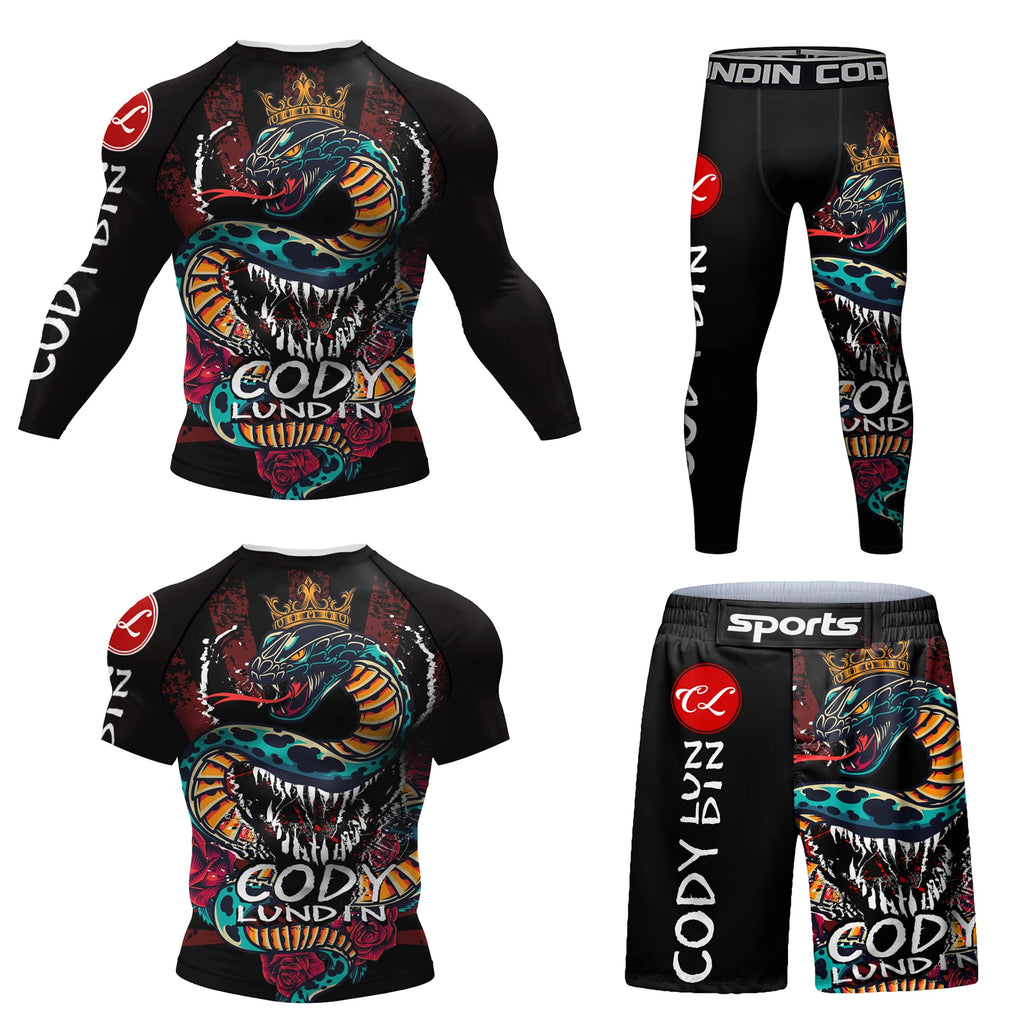 MMA BJJ Rash Guard 3D Print Compression T-Shirt & Pants – Durable Boxing Jogging Tracksuit