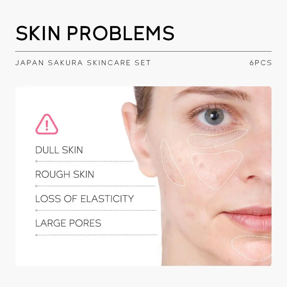 LAIKOU Sakura 6-Piece Skincare Gift Set – Full Routine with Cleanser, Toner, Serum, Eye Cream, Cream & Sunscreen