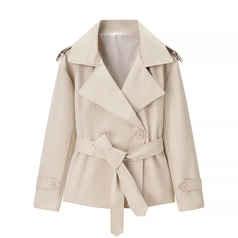 Women's Double-Breasted Cropped Trench Coat – Chic Vintage Office Jacket