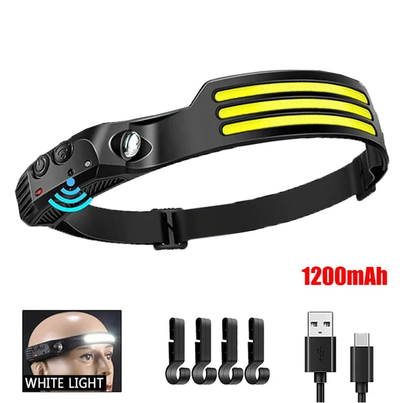 W689 COB Induction Headlamp – 450 Lumen, 230° Wide Beam, Motion Sensor, Type-C, IPX4 Camping Headlight
