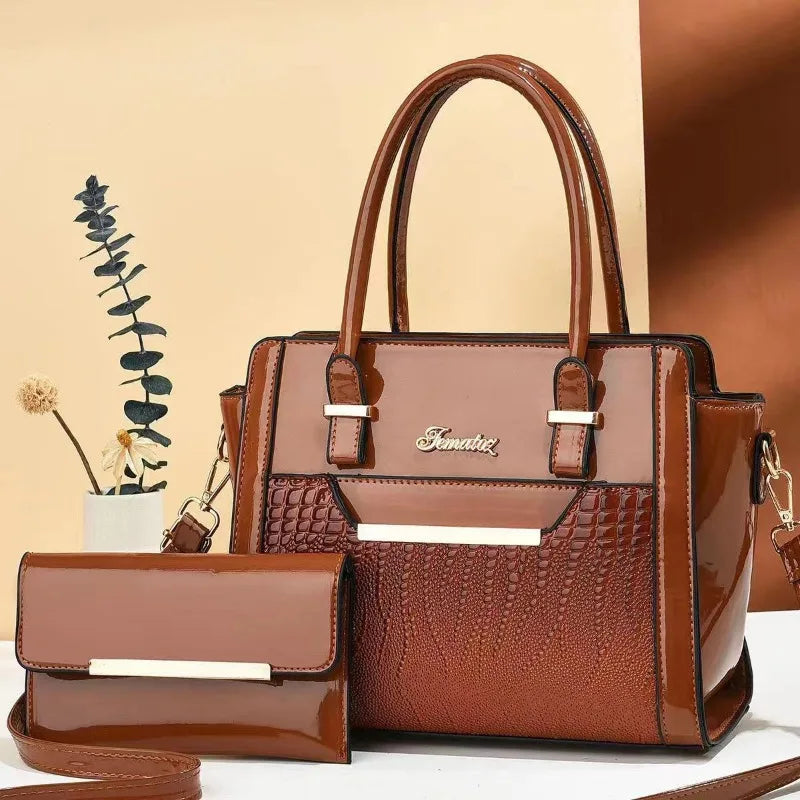 Luxury 2-Piece Patent Leather Composite Shoulder Bag Set – Designer Crossbody Handbag for Women